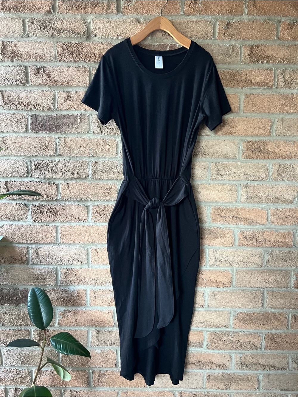 Smash + Tess Athena Midi Dress Black Bamboo Wrap Tie Waist Pockets S